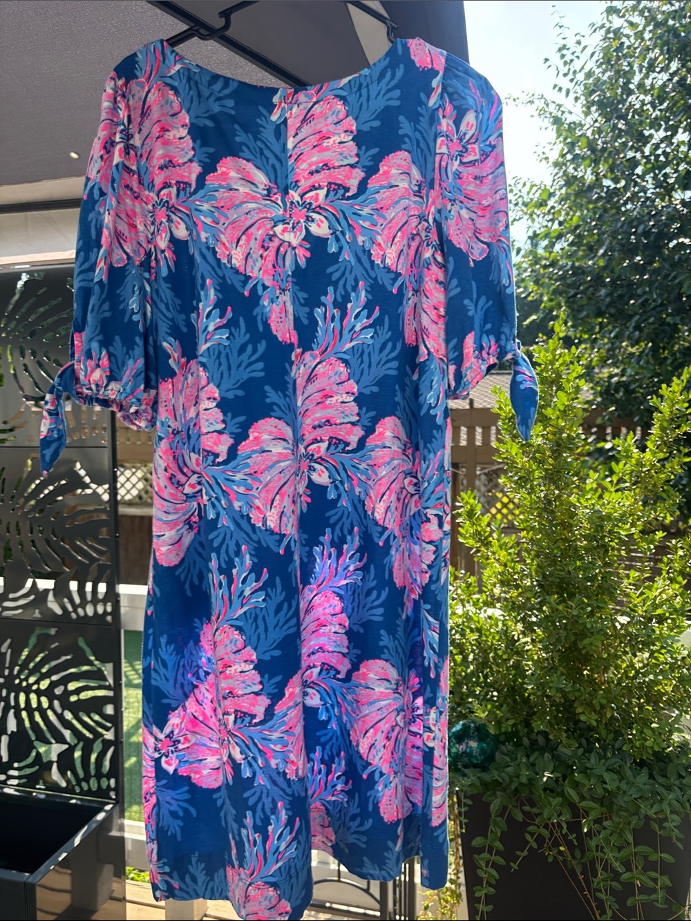 Lilly Pulitzer Easley Multi For The Fans Dress Coastal Blue Pink Hawaiian 🌺 XL - Picture 2 of 6